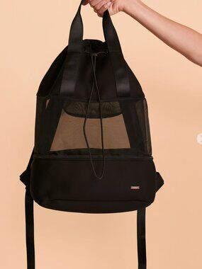 NWT My Bikini Story Black Mesh Backpack Beach Pool Gym Bag